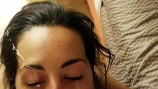 girlfriend receives a big facial surprise