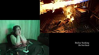 Naked Brunette BBW Plays Deadspace Part 9 With Big Natural Tits