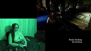 Naked Brunette BBW Plays Deadspace Part 9 With Big Natural Tits