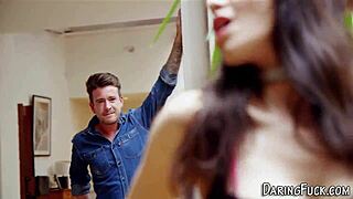 Glamorous babe in stockings gets railed by big cock hard