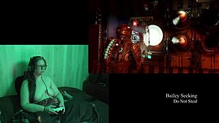 Naked Brunette BBW Plays Deadspace Part 9 With Big Natural Tits