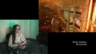 Naked Brunette BBW Plays Deadspace Part 9 With Big Natural Tits