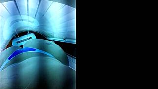 Brazilian slut prepares big ass for lover in tanning booth.