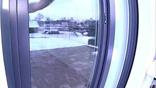 German teen surprises neighbor after yoga, riding cowgirl with big tits.