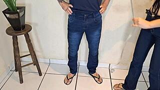 naughty seamstress eyes client's cock for blowbang