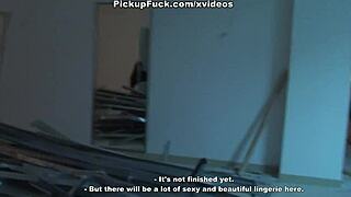 Brown cutie sucks cocks in the mall shop