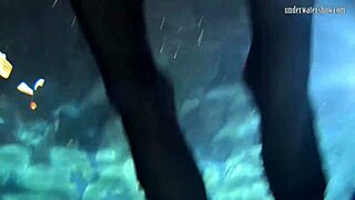 Lozhkova in transparent shorts while swimming in the pool
