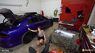 On the roadside, the big tits milf gets fucked by her car mechanic in doggystyle