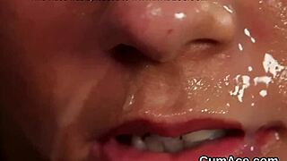 Beautiful woman receives facial with cum swap and loves it