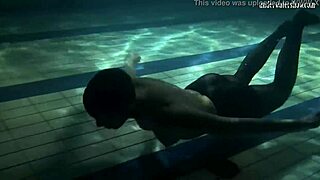 Lozhkova in transparent shorts while swimming in the pool