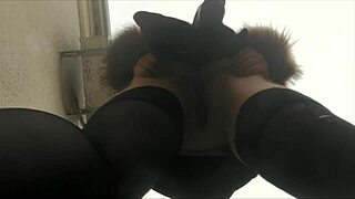 The slutty milf steps outside in public to piss on you, showing her dirty kinky side. bbw amateurs fetish.