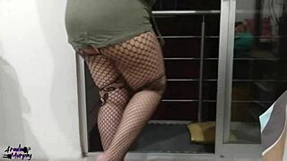 Cum in the mouth on my balcony with my curvy roommate