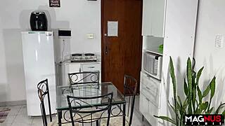 tattooed brunette with natural tits rides deliciously