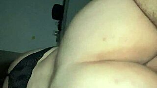 Chubby girl rides lover while husband works.