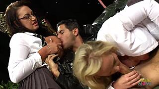 Two Busty Milfs In Uniforms Ride Big Cock In Threesome