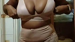 Black beauty BB has natural and beautiful breasts and she teases with her fingers.