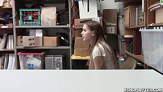 Police officer confronts shoplifter and gives him a lesson in sex.