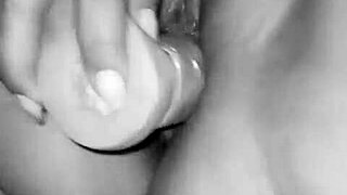 I tease my big tits with vibrator before his monster cock.