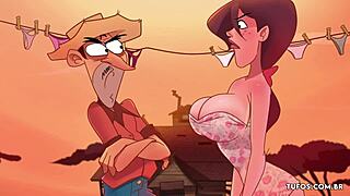 Old man excitedly hangs young girl's small panties on clothesline while hillbillies film