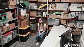 Police officer confronts shoplifter and gives him a lesson in sex.