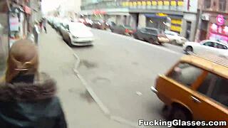 Wannabe model Alice, teen 18+, gets drilled hard in glasses. Redhead coed takes it all!