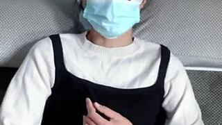 Asian mature woman in transparent stockings masturbates her wet big pussy seductively