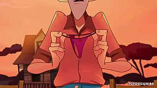 Old man excitedly hangs young girl's small panties on clothesline while hillbillies film