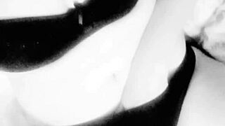 Beautiful amateur with big natural tits uses dildo on her ass close up