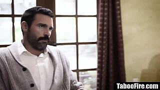 stepfather bangs stepdaughter and milf in threesome