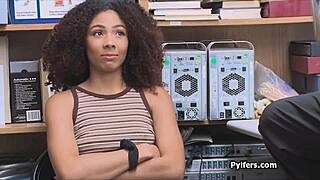 Curly Ebony Teen Fucked at Office