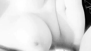 Beautiful amateur with big natural tits uses dildo on her ass close up