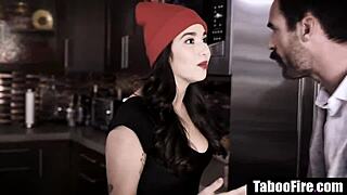 stepfather bangs stepdaughter and milf in threesome