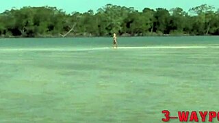 Bombshell blonde used by two big cocks outdoors