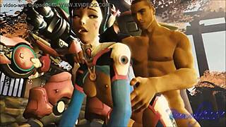 Hot Overwatch action with double penetration and double trouble