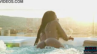 ebony beauty mimi desuka strips naked in pool