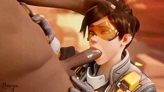 Tracer has a steamy make out and blowjob with a black cock in this fan made video.
