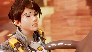 Tracer has a steamy make out and blowjob with a black cock in this fan made video.