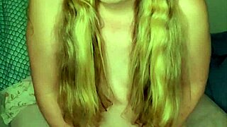 Blonde Pigtails Girl Playing with Pink Vibrator