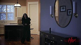 Steamy lesbian scene with goth babes and piercing details