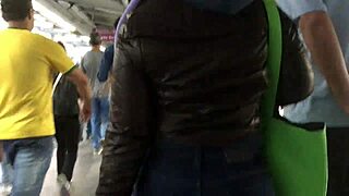 touching the brown nylon jacket of the chubby girl pt 1