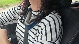 Skinny Brunette, Wanna See My Car Pussy Play?