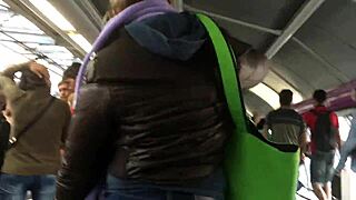 touching the brown nylon jacket of the chubby girl pt 1