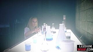 Lezdom Mistress in Stockings Queening Her Bonded Subject with Domination Toys