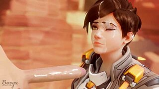 Tracer has a steamy make out and blowjob with a black cock in this fan made video.