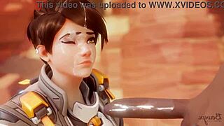 Tracer has a steamy make out and blowjob with a black cock in this fan made video.