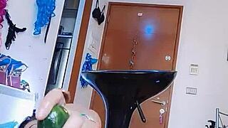 Deepthroat and anal with a big cucumber in satin silk scarves without any complaint.
