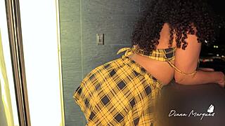 Big tits and ass shaking while giving a blow job on the balcony