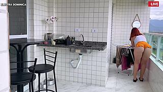 Hired maid in tight shorts turns me on from pov.