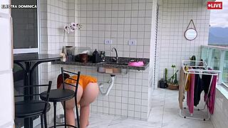 Hired maid in tight shorts turns me on from pov.