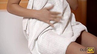 old4k anna rose horny in shower playing with old cock